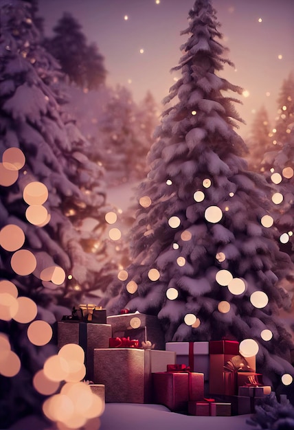 Christmas landscape illustration beautiful winter scenery with christmas trees and snow