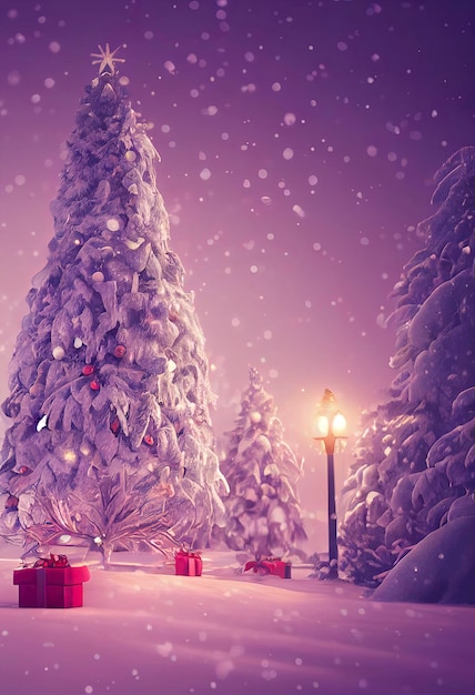 Christmas landscape illustration beautiful winter scenery with christmas trees and snow