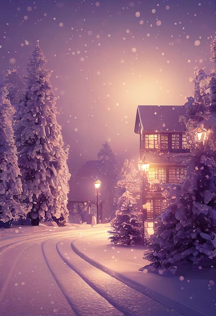 Christmas landscape illustration beautiful winter scenery with christmas trees and snow