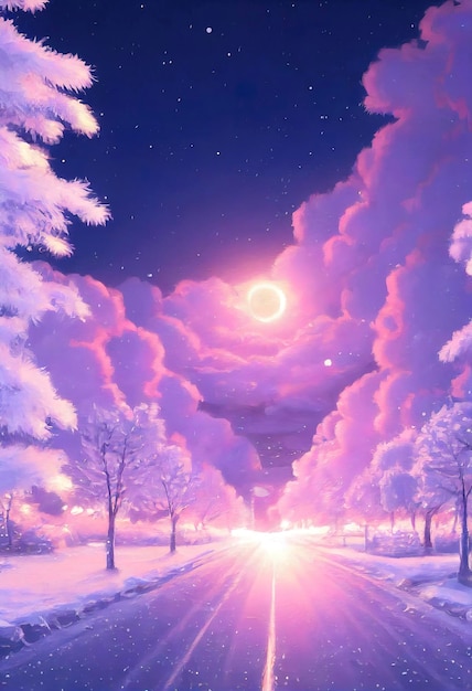 Christmas landscape illustration beautiful winter scenery with christmas trees and snow