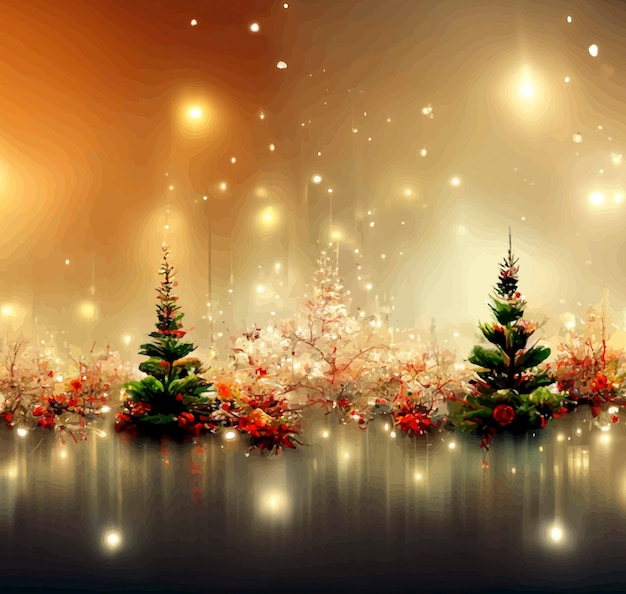 Christmas landscape with snow and trees with lights christmas landscape illustration