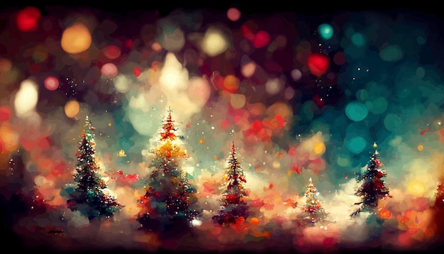 Christmas landscape with snow and trees with lights christmas landscape illustration