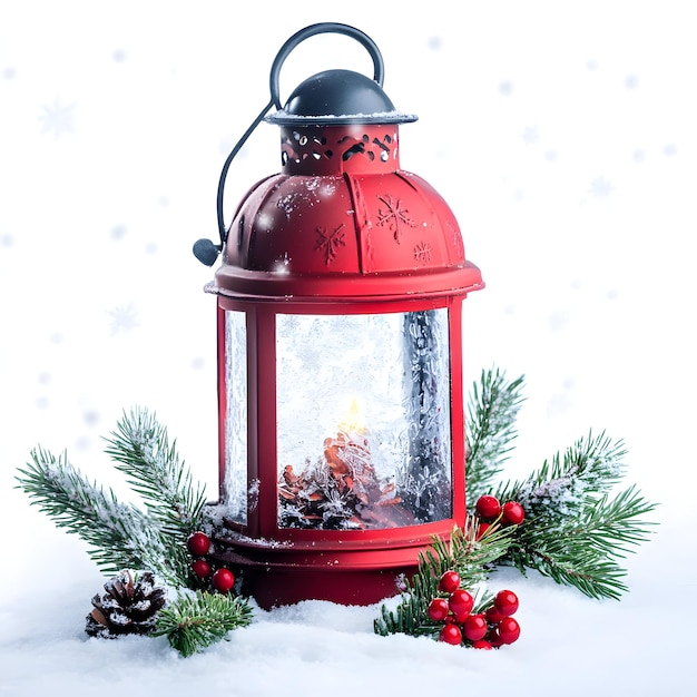 Photo christmas lantern with fir branch and decoration