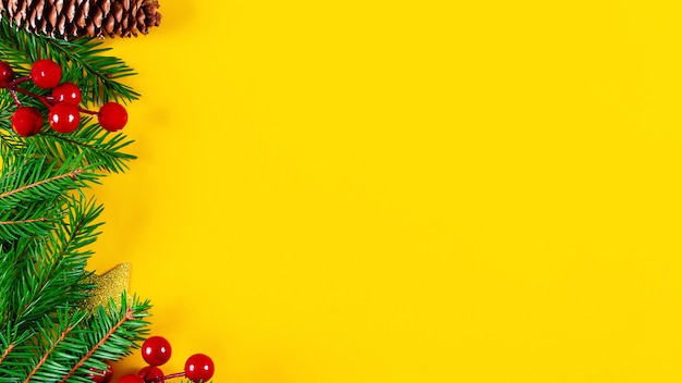 Christmas left border on vivid yellow background.