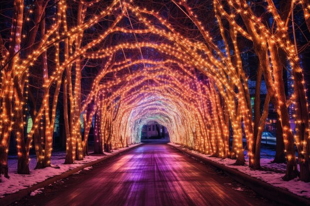 Christmas light tunnel creating a magical atmosphere created with generative ai