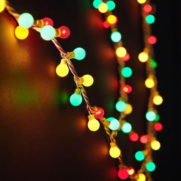 Photo christmas lights on dark surface lights mix of red green yellow and blue lights are strung in twisted fashion creating sense of movement and whimsy festive and inviting atmosphere xmas design