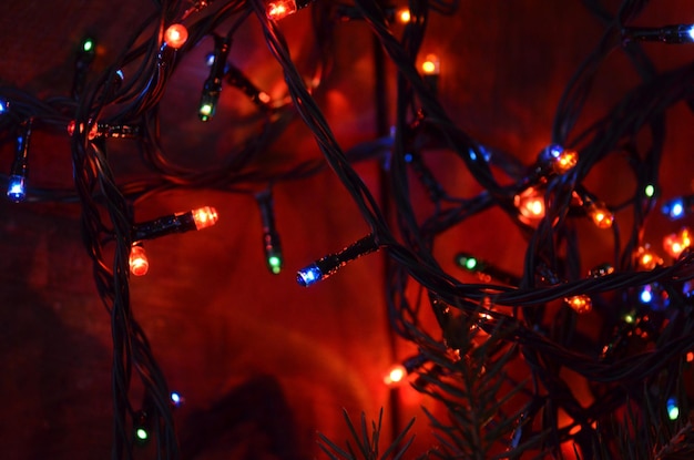 Christmas lights decoration over dark background