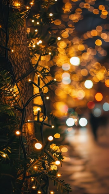 christmas lights on a street at night