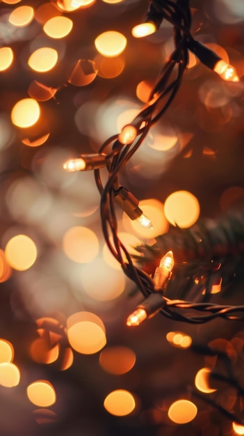 christmas lights on a tree with blurred bokeh