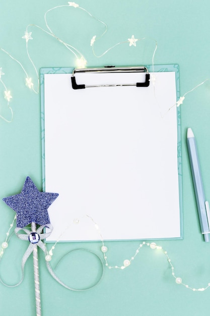 Christmas list of goals for future glowing garland blue shiny star