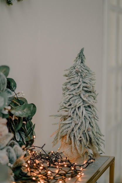 Christmas living room decor in gray and gold