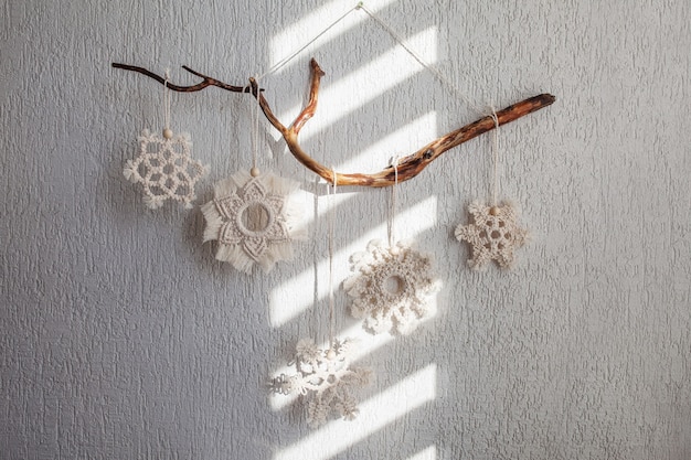 Christmas Macrame snowflakesdecor for home and cafe  Winter and New Year holidays