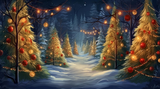 Christmas in a magical winter forest Generative AI