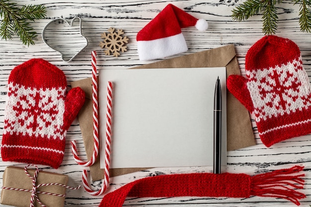 Christmas mail, envelopes with letters on wooden table