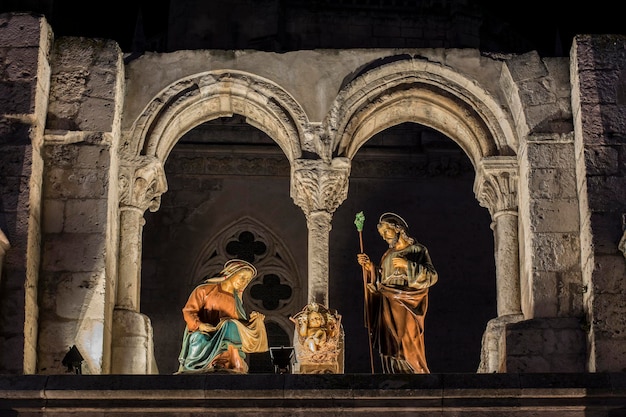 Christmas Manger scene with figurines including Jesus Mary and Joseph