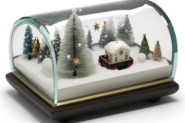 Christmas music box needle bed with glass christmas tree decorations and gift created with generativ