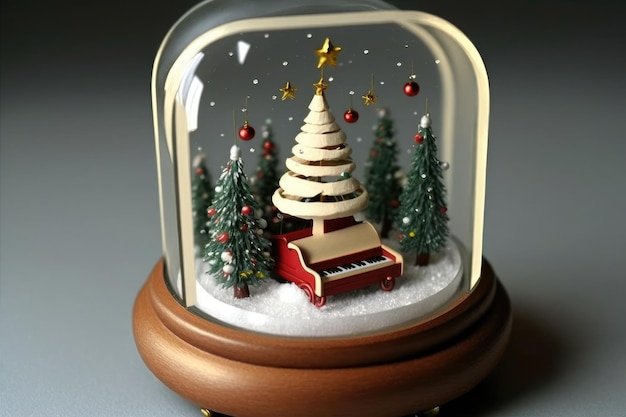 Christmas music box needle bed with glass christmas tree decorations and gift created with generativ