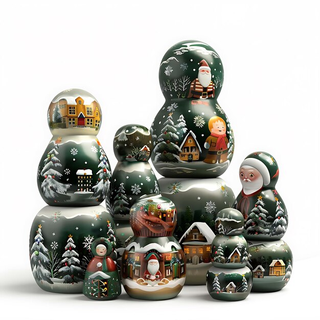 Christmas Nesting Dolls with Winter Village Scenes