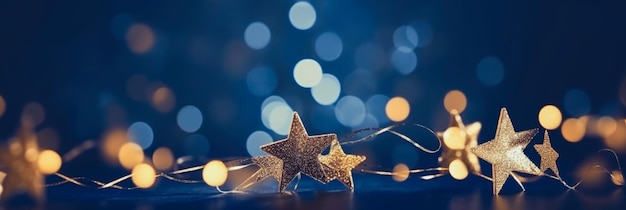 Christmas and new year 2024 decoration on blue background golden star comeliness