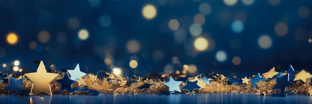 Christmas and new year 2024 decoration on blue background golden star comeliness