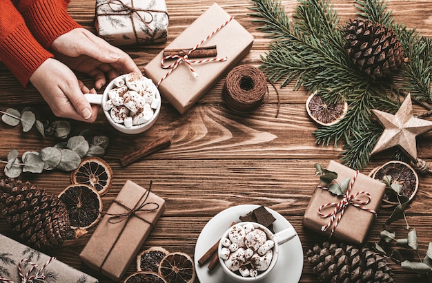 Christmas and new year background flat lay