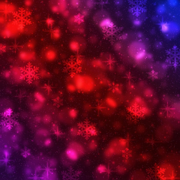 Christmas and New Year bright colorful background with snowflakes and bokeh effect