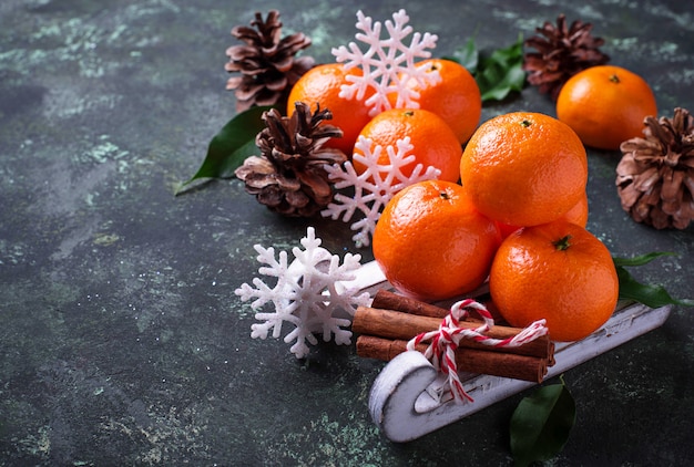 Christmas or New Year composition with tangerines 