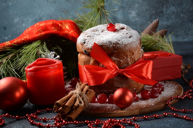 Christmas and New Year concept Panettone Italian Christmas cake