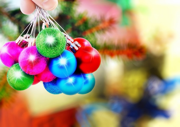 Christmas and New Year decoration-balls on fir tree.