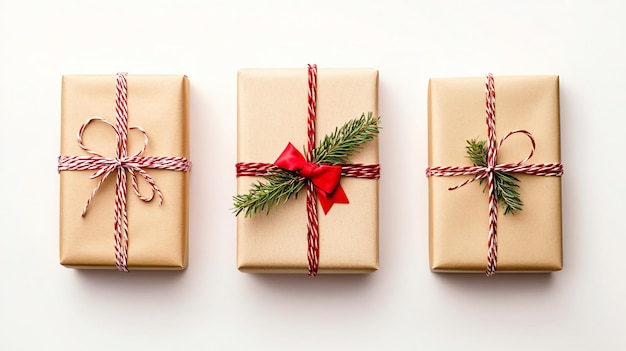 Christmas and New Year gift boxes top view isolated on white background