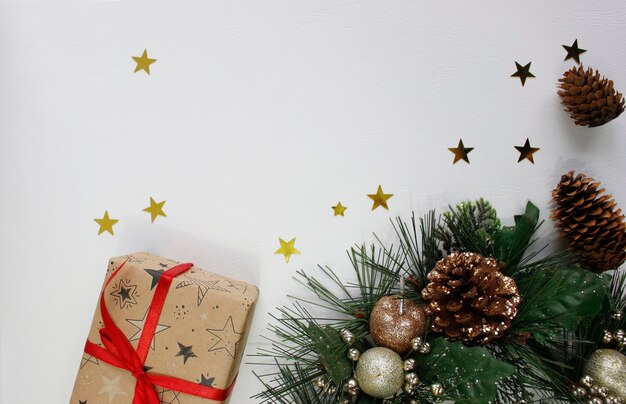 Christmas and New Year holiday background. Christmas gifts on white background top view. Flat lay