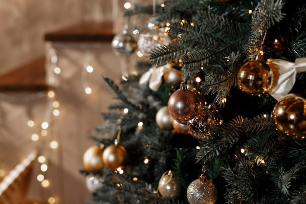 The Christmas and New Years Eve interior of the room is decorated with gifts and garlands