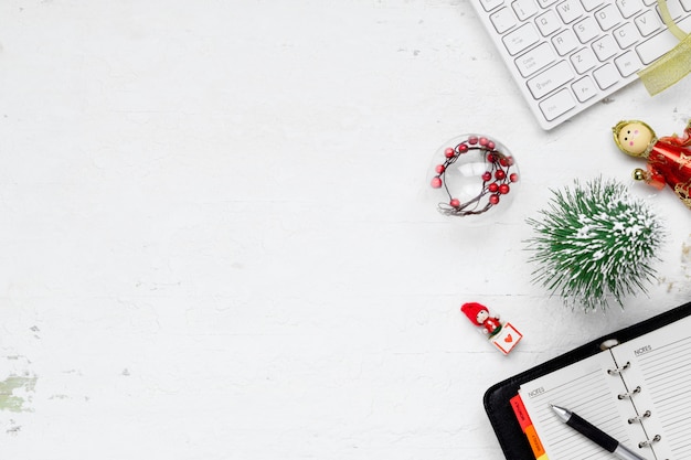 Christmas and new years office work space desktop Flat lay