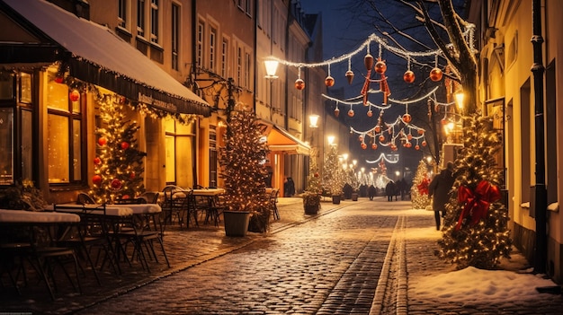 Christmas night street long exposure photography of empty space without people here