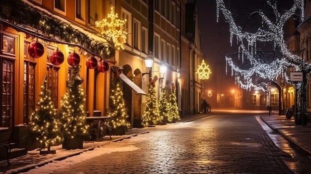 Christmas night street long exposure photography of empty space without people here