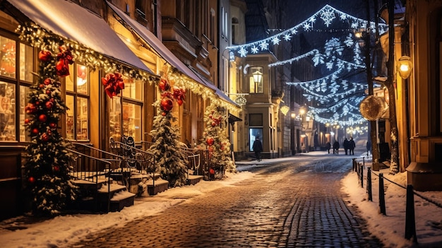 Christmas night street long exposure photography of empty space without people here