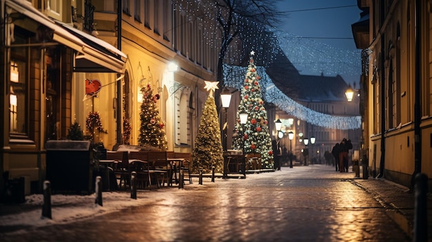 Christmas night street long exposure photography of empty space without people here