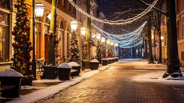 Christmas night street long exposure photography of empty space without people here