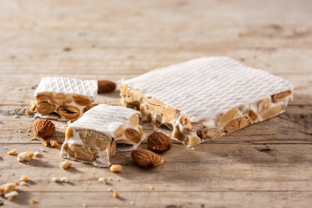 Christmas nougat on wooden table