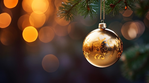 a christmas ornament hangs on a christmas tree