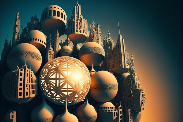 Christmas ornament with a city in the background generative ai