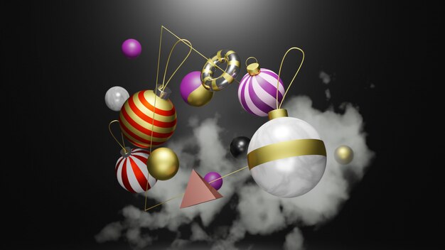 Photo christmas ornaments floating on a black background