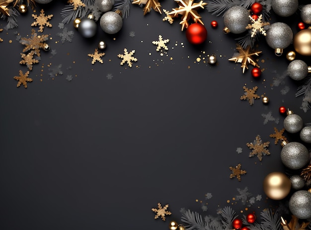 Christmas ornaments frame background with copy space holiday and happy new year concept