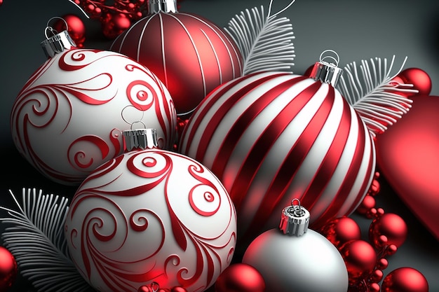 Christmas ornaments on a gray background