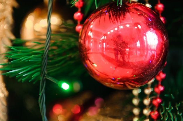 Christmas ornaments hanging from the tree