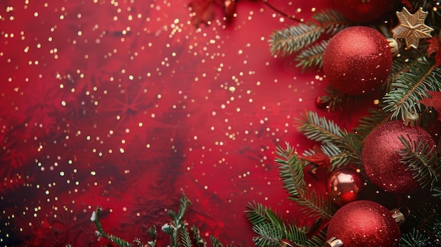 Christmas Ornaments on Red Background