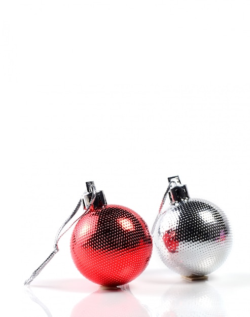 Christmas ornaments on white background.