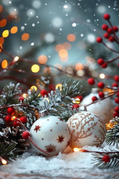 Christmas ornaments with red berries and pine cones