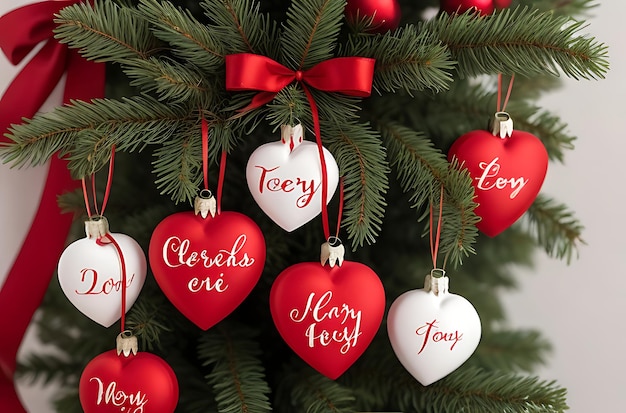 Christmas ornaments with a red heart