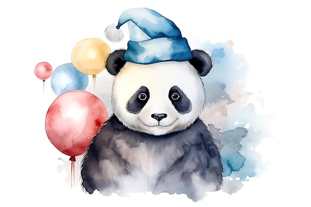 Christmas panda in Santa hat with christmas decorations on white background Post processed AI generated image